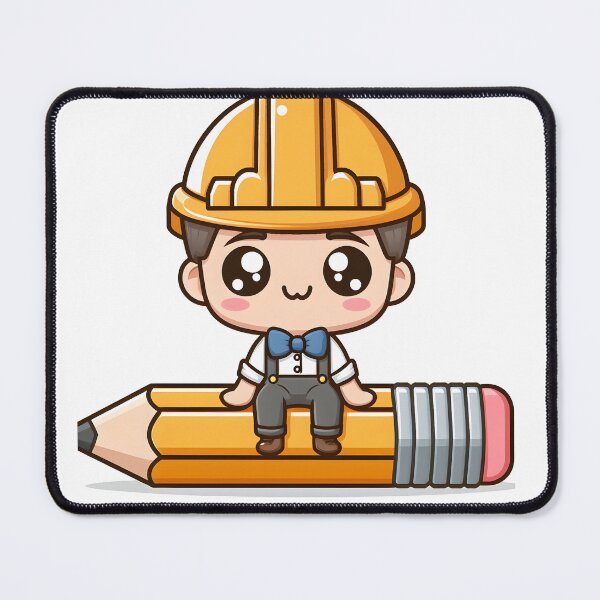 Item preview, Kawaii Engineer Wearing A Tool-Themed Bowtie Sitting On A Giant Pencil designed and sold by CanvasCutie.