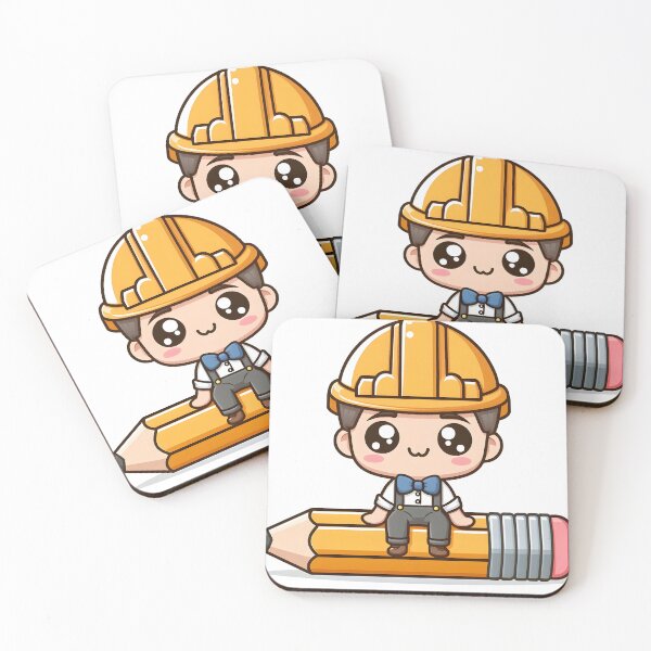 Item preview, Kawaii Engineer Wearing A Tool-Themed Bowtie Sitting On A Giant Pencil designed and sold by CanvasCutie.