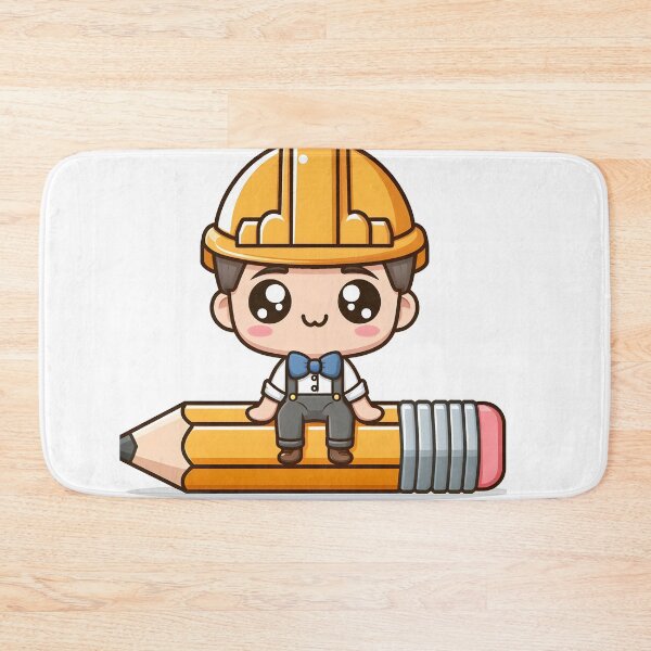 Item preview, Kawaii Engineer Wearing A Tool-Themed Bowtie Sitting On A Giant Pencil designed and sold by CanvasCutie.