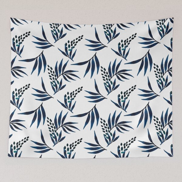 Item preview, Indigo blue leaves/floral pattern designed and sold by AlessandraWood.