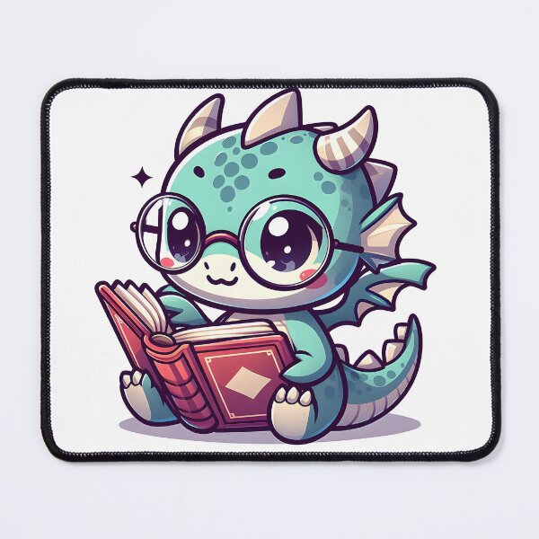 Item preview, Kawaii Adorable Dragon With Glasses Reading designed and sold by CanvasCutie.