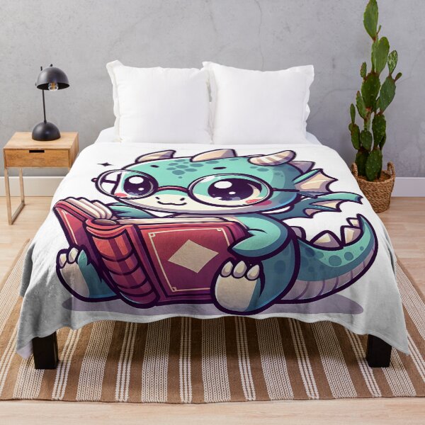 Item preview, Kawaii Adorable Dragon With Glasses Reading designed and sold by CanvasCutie.