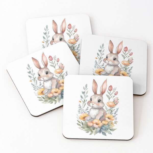 Artikelvorschau, Niedlicher kleiner Hase unter Blumen, Aquarellstil, Tierliebhaber, Hasenliebhaber entworfen und verkauft von AnettPr.