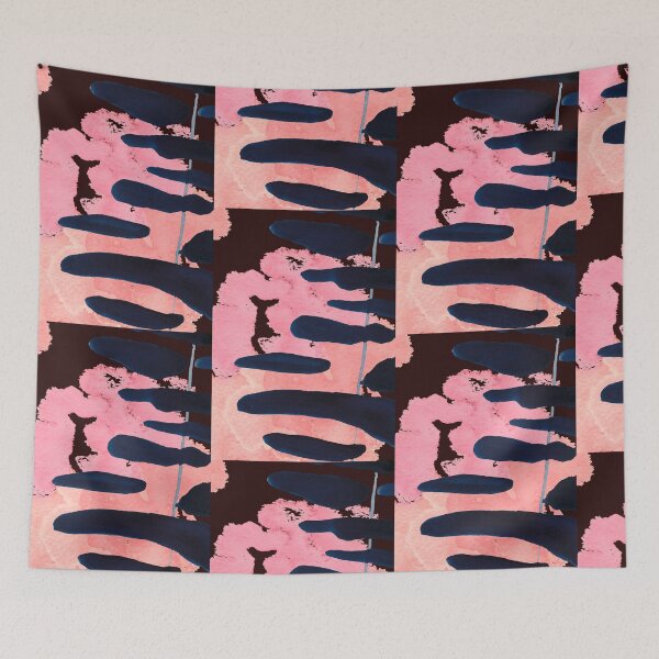 Item preview, Blue watercolour tree in sunset with pink background  designed and sold by AlessandraWood.
