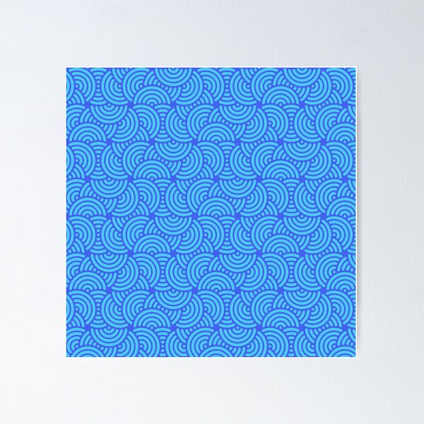 Item preview, Bright Electric Blue Half-Circle Spiral Wave Curve Arcs Modern Digital Art Retro Futurism 60s Optical Pattern designed and sold by PenguinForests.