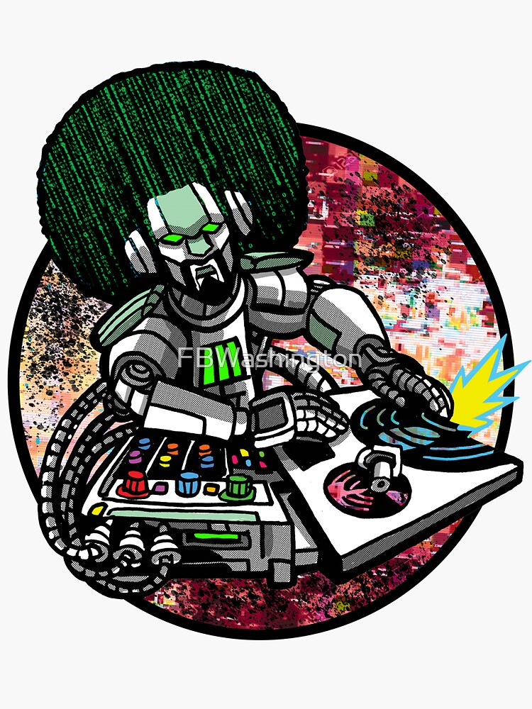 Thumbnail 3 of 3, Sticker, Robo Jammin Four designed and sold by FBWashington.