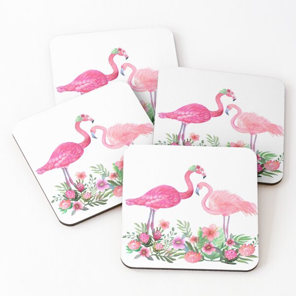 Item preview, Pink Flamingo Watercolor painting with Protea, Hibiscus and Palms designed and sold by MagentaRose.