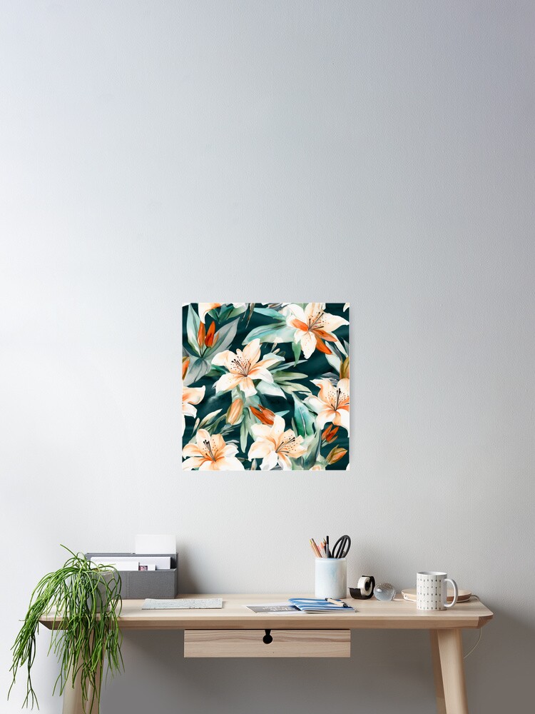 Thumbnail 2 of 3, Poster, Painted Lilies designed and sold by PrettyPatternss.