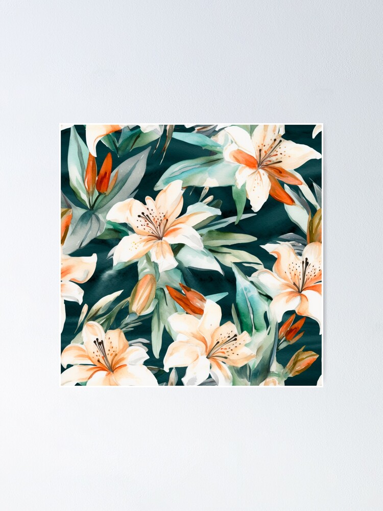 Thumbnail 1 of 3, Poster, Painted Lilies designed and sold by PrettyPatternss.
