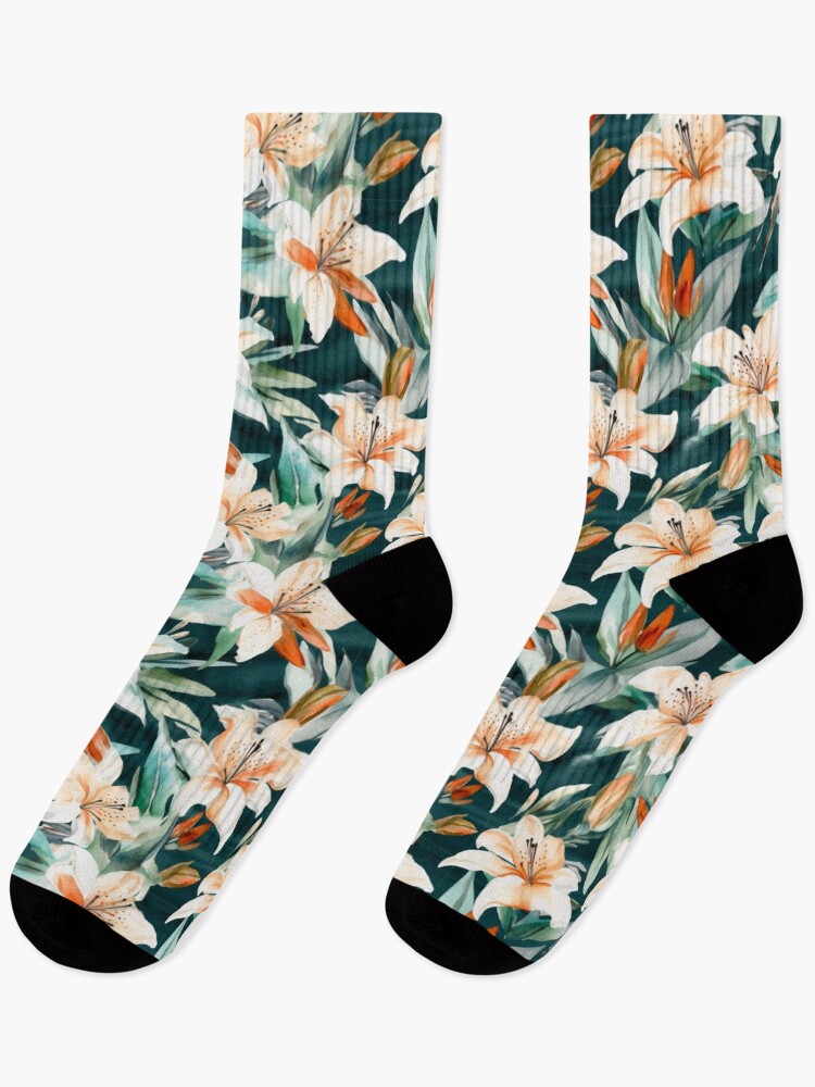 Thumbnail 1 of 5, Socks, Painted Lilies designed and sold by PrettyPatternss.