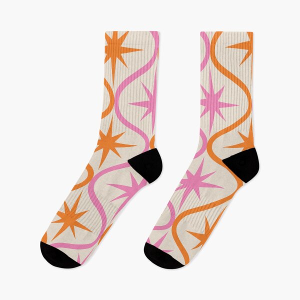 Item preview,   Mid century Modern Pink and Orange Retro Starbursts on ogee designed and sold by Yasminepatterns .