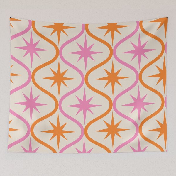 Item preview,   Mid century Modern Pink and Orange Retro Starbursts on ogee designed and sold by Yasminepatterns .