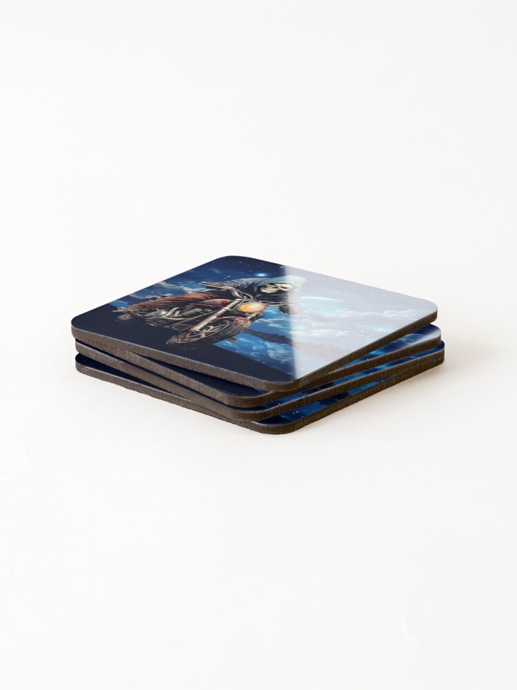 Thumbnail 4 of 5, Coasters (Set of 4), Skeleton Motorcycle Rider designed and sold by KEWDesign.