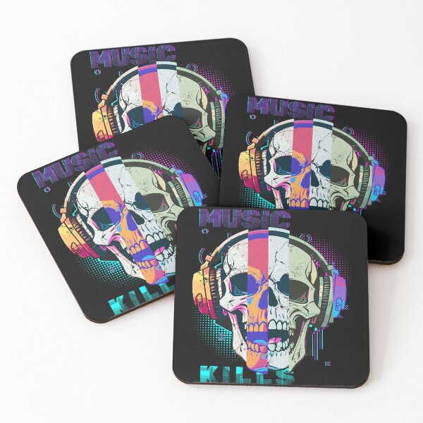 Item preview, Music Kills, glitch skull in headphones designed and sold by dmtdc.