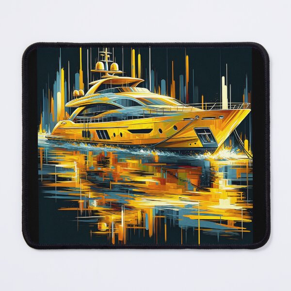 Artikelvorschau, Glitzernde gelbe Yacht: Sportliche expressionistische Entspannungsszene entworfen und verkauft von ByDigitalDream.