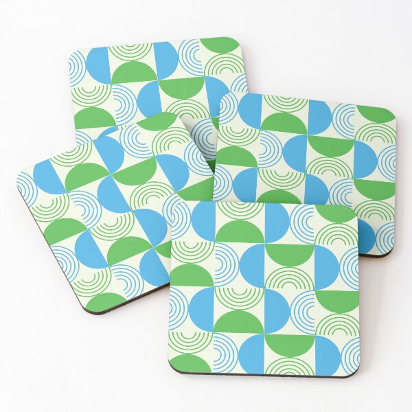 Item preview,    Mid Century Half Circles and Geometric Lines in Blue and Green  designed and sold by Yasminepatterns .