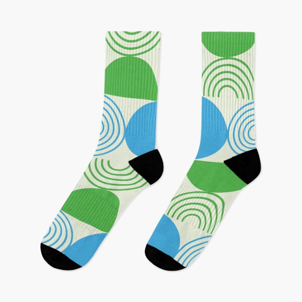 Item preview,    Mid Century Half Circles and Geometric Lines in Blue and Green  designed and sold by Yasminepatterns .