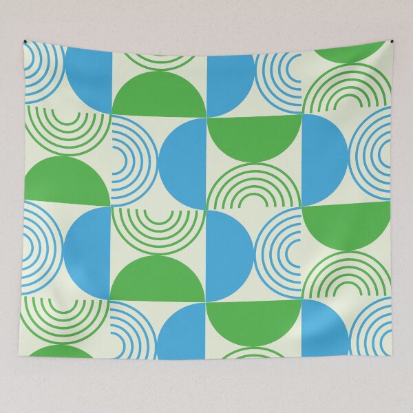 Item preview,    Mid Century Half Circles and Geometric Lines in Blue and Green  designed and sold by Yasminepatterns .