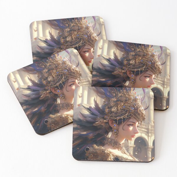 Item preview, Regal Golden Feathered Headdress Fantasy Anime Girl designed and sold by bubblegoth.