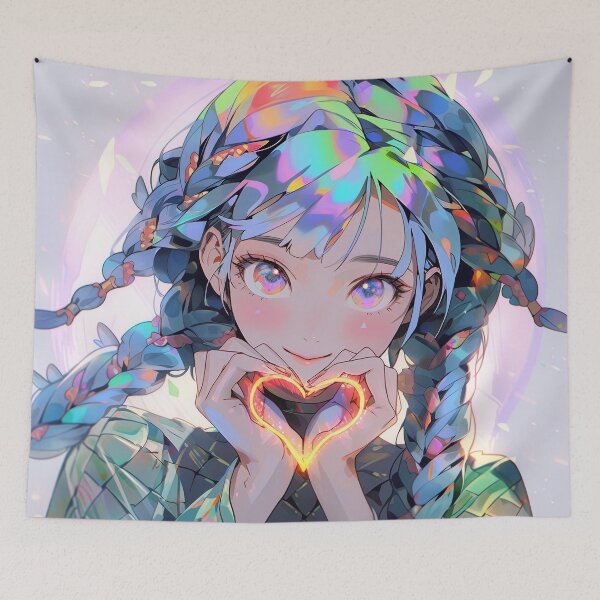 Item preview, Cute Rainbow Hair Anime Girl and Heart designed and sold by bubblegoth.