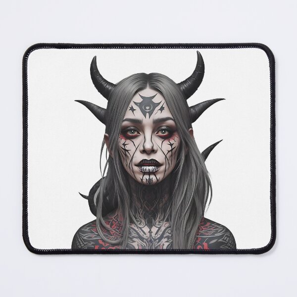 Item preview, Portrait of a tattooed vampire woman with horns designed and sold by Frostquest.