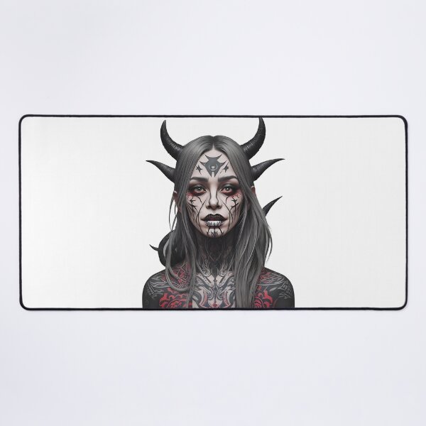 Item preview, Portrait of a tattooed vampire woman with horns designed and sold by Frostquest.