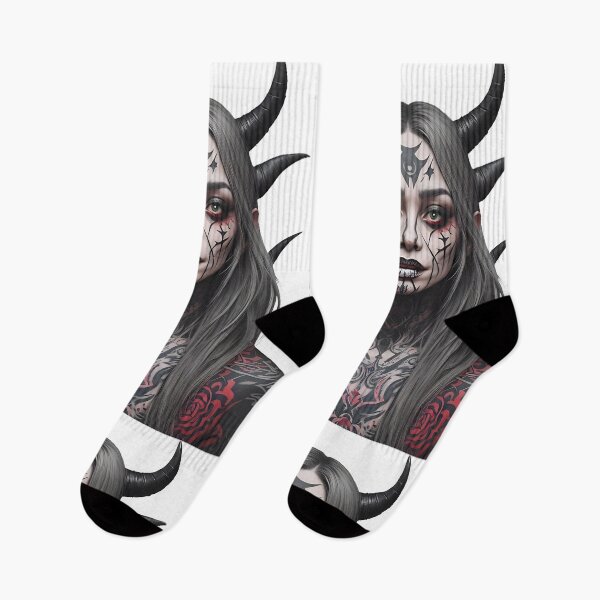 Item preview, Portrait of a tattooed vampire woman with horns designed and sold by Frostquest.