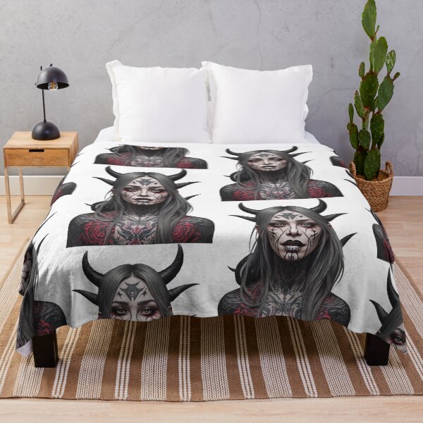 Item preview, Portrait of a tattooed vampire woman with horns designed and sold by Frostquest.