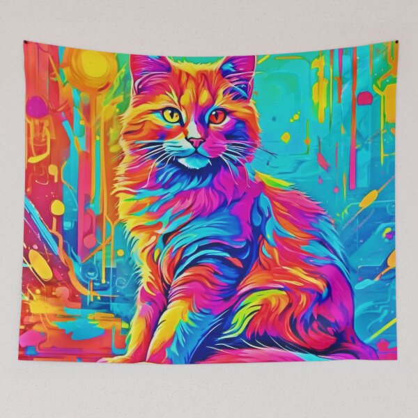 Item preview, Luminous Feline: Colorful Neon Cat designed and sold by Health And Fitness Posts e-Store.