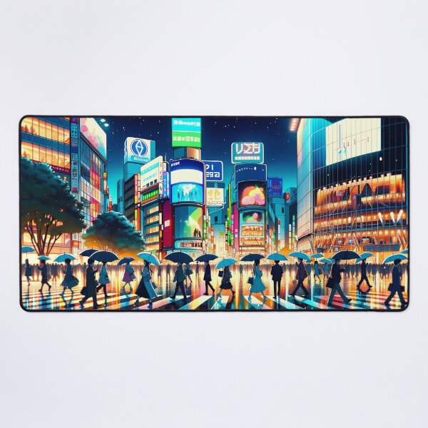 Item preview, Shibuya Crossing in the rain, Tokyo, Japan, anime style, AI generated designed and sold by AI-kawaii.
