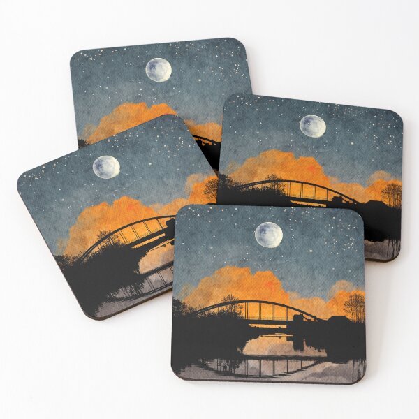 Item preview, Reflection of  river on Bridge with Night Sky landscape with radiant moon in night Landscape with Constellations designed and sold by CosmicNook1.