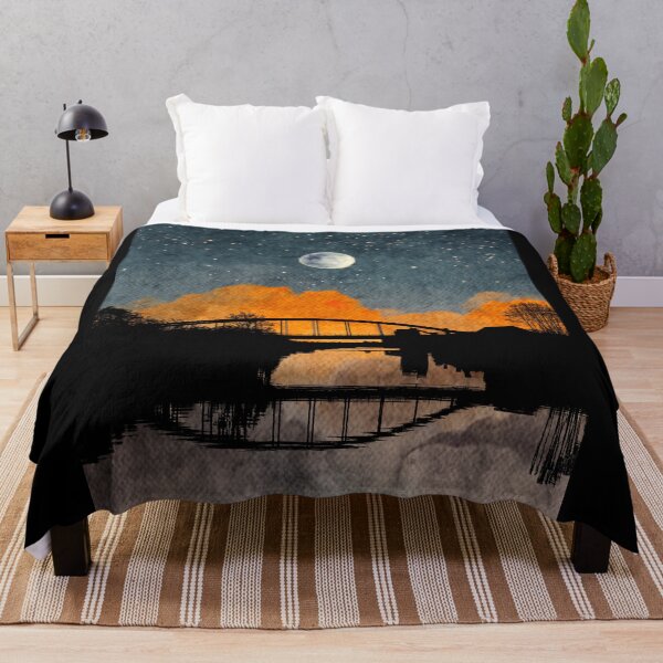 Item preview, Reflection of  river on Bridge with Night Sky landscape with radiant moon in night Landscape with Constellations designed and sold by CosmicNook1.