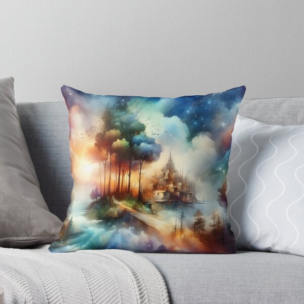 Item preview,   "Water-colored Fantasy World  Mood 16:Throw Pillow designed and sold by LLdreams.