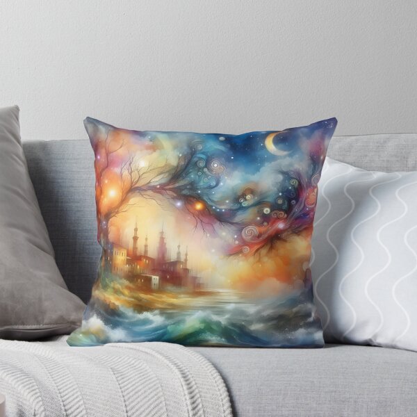 Item preview, "Water-colored Fantasy World  Mood 18:Throw Pillow designed and sold by LLdreams.