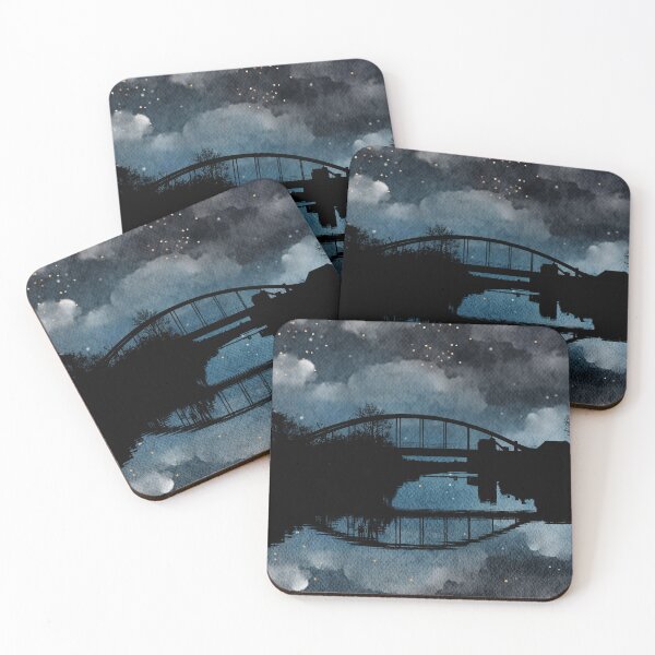 Item preview, Reflection of  river on Bridge with Night Sky landscape with radiant moon in night Landscape with Constellations1 designed and sold by CosmicNook1.
