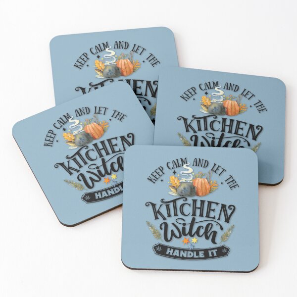 Item preview, Boho Dusty Blue, Cottagecore - Keep Calm and Let the Kitchen Witch Handle it, Kitchen Witchery, Cute Witchy Style, Pumpkins and Cauldrons designed and sold by Alaska Magick.