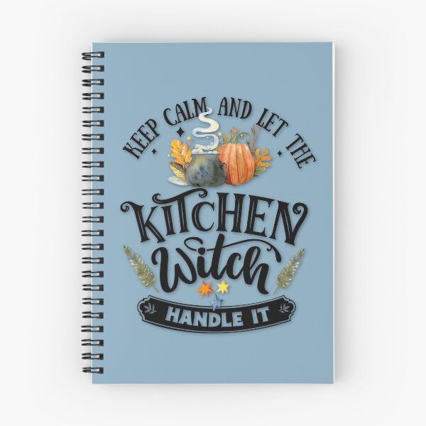 Item preview, Boho Dusty Blue, Cottagecore - Keep Calm and Let the Kitchen Witch Handle it, Kitchen Witchery, Cute Witchy Style, Pumpkins and Cauldrons designed and sold by Alaska Magick.