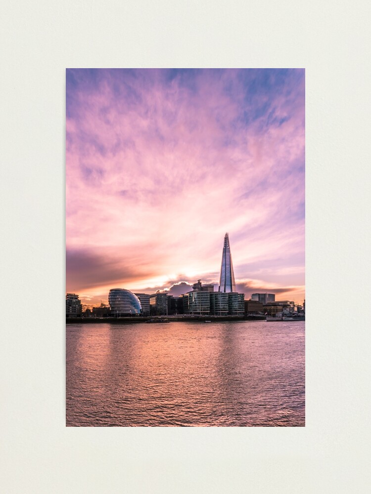 Sunset Over the Shard in London England City Art Poster Prints On Gloss Paper