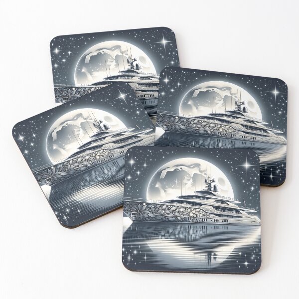 Item preview, Sleek Silver Yacht: Celestial Dreamscape Drawing designed and sold by ByDigitalDream.