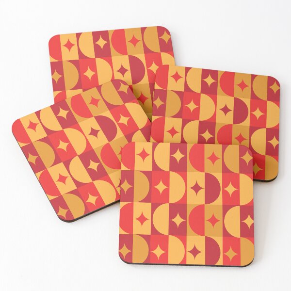 Item preview, Mid Century Half Circles and Starbursts On Squares in Orange, Red and Yellow  designed and sold by Yasminepatterns .