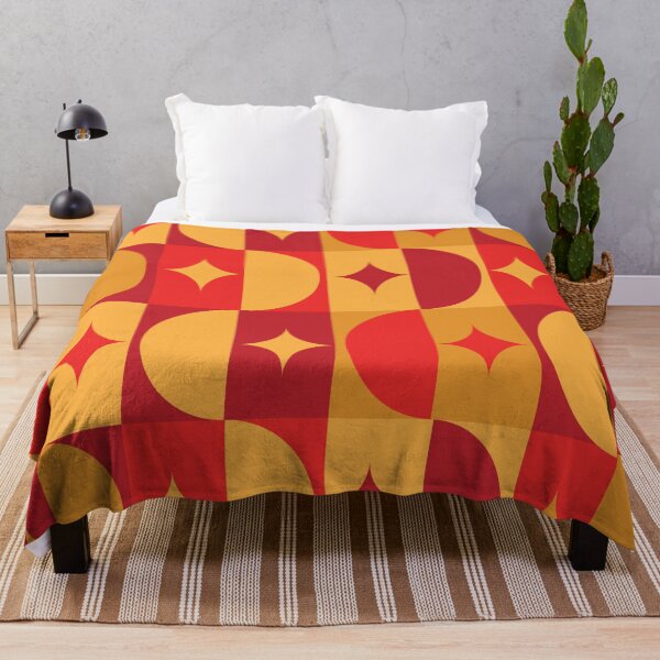 Item preview, Mid Century Half Circles and Starbursts On Squares in Orange, Red and Yellow  designed and sold by Yasminepatterns .