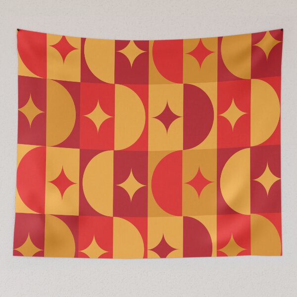 Item preview, Mid Century Half Circles and Starbursts On Squares in Orange, Red and Yellow  designed and sold by Yasminepatterns .