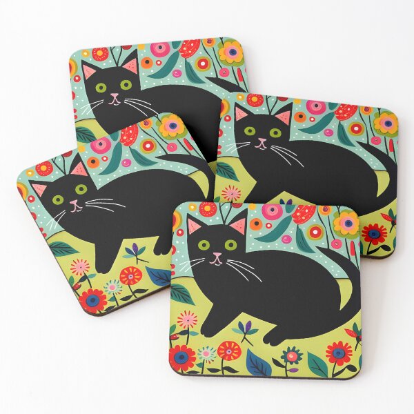 Item preview, Black Cat and Colorful Flowers designed and sold by Reclining Buddha Cat.