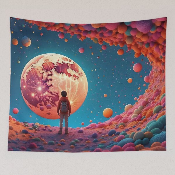 Item preview, Wanderer's Gaze on Cosmic Orbs' Mesmerizing Dance designed and sold by ArtComixHaven.