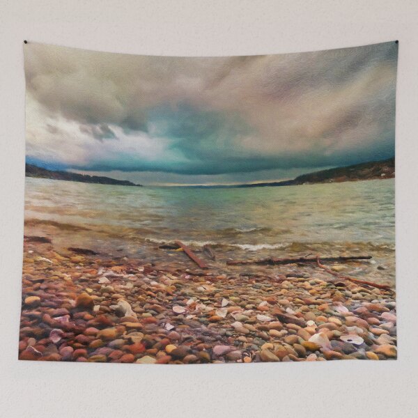 Item preview, Puget Sound view of beach and incoming storm designed and sold by Taya Johnston.
