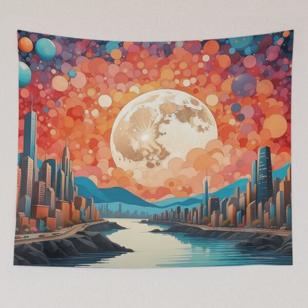 Item preview, Lunar Fantasy Urban Silhouette Against Celestial Mosaic designed and sold by ArtComixHaven.