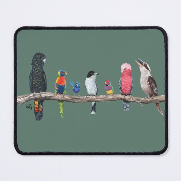 Australian Birds Antique Green Background Mouse Pad