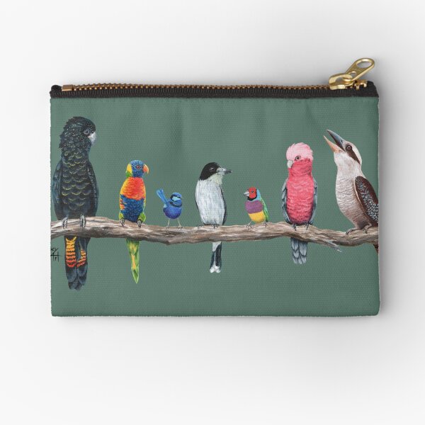 Australian Birds Antique Green Background Zipper Pouch