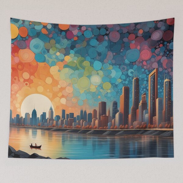 Item preview, Sunset Serenade: Cityscape Bathed in Cosmic Hues designed and sold by ArtComixHaven.