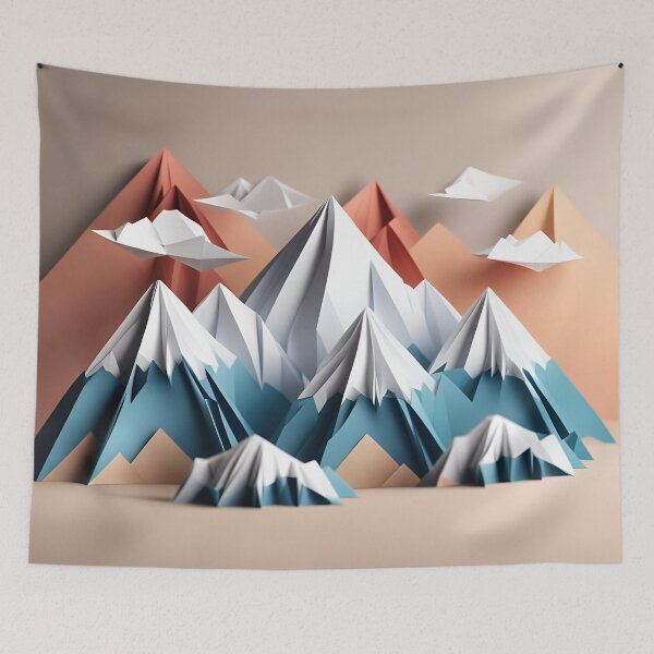 Item preview, Origami Art - Majestic Peaks: Snow-Capped Mountains in Tranquil Splendour designed and sold by ArtfulFolds.